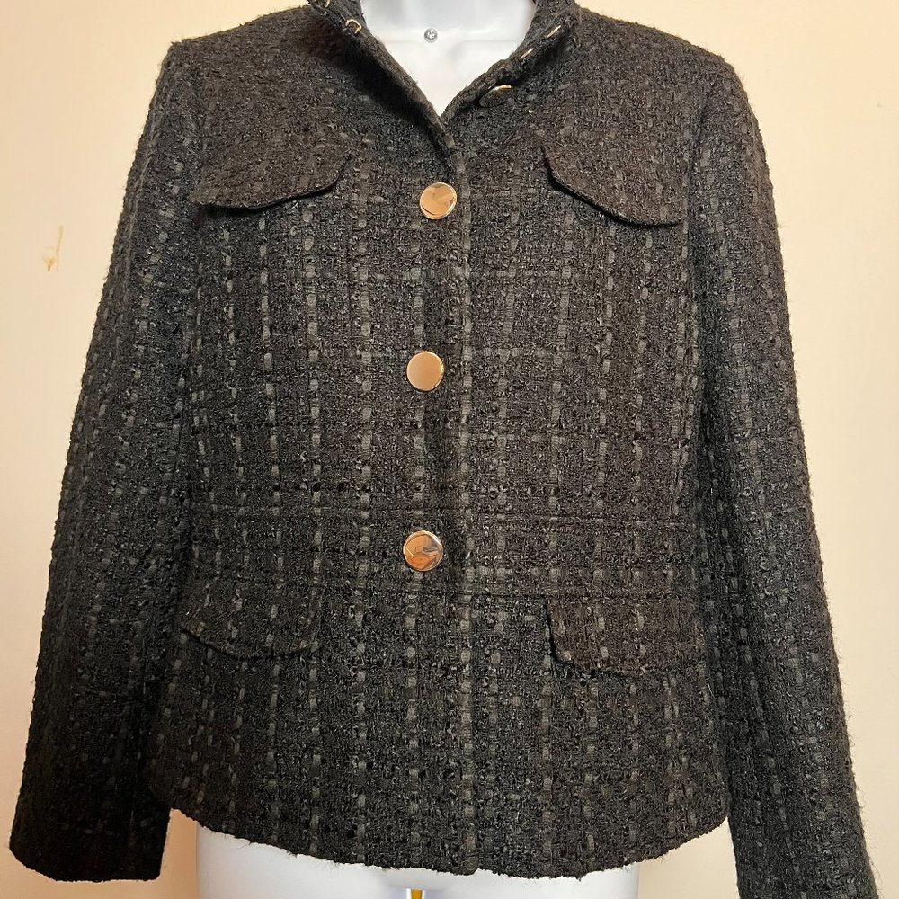 Ann Taylor Black Tweed Blazer with Gold Buttons Size Women's 8 Petite